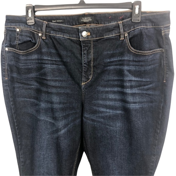 TALBOTS Women’s Blue Jeans Size 22WP Dark Wash Bootcut Stretch Distressed - Picture 2 of 10